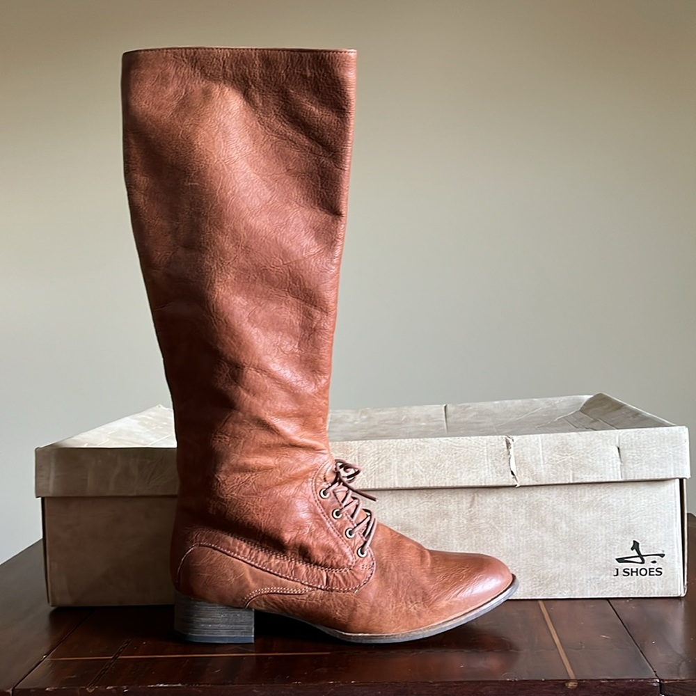 Almost New in Box - J. SHOES - Chariot Knee High Boots in Cognac - Size 9 - Picture 7 of 11